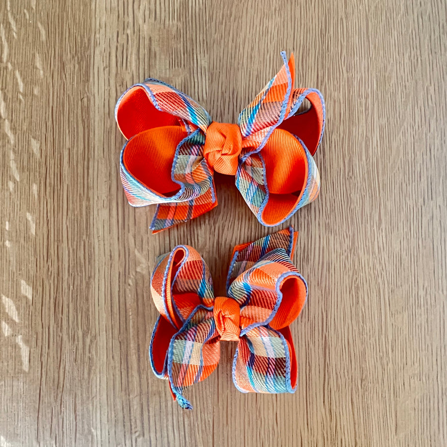 Fall Plaid Orange Ribbon Bow