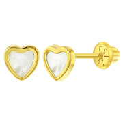 Mother of Pearl Heart Earrings - 14k Gold